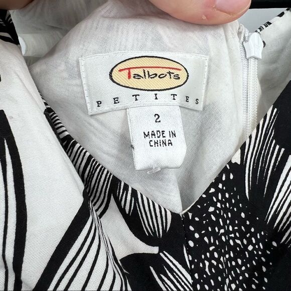 Talbots Floral Sleeveless Cocktail Party Wedding Dress size 2 petite black white - Picture 6 of 11
